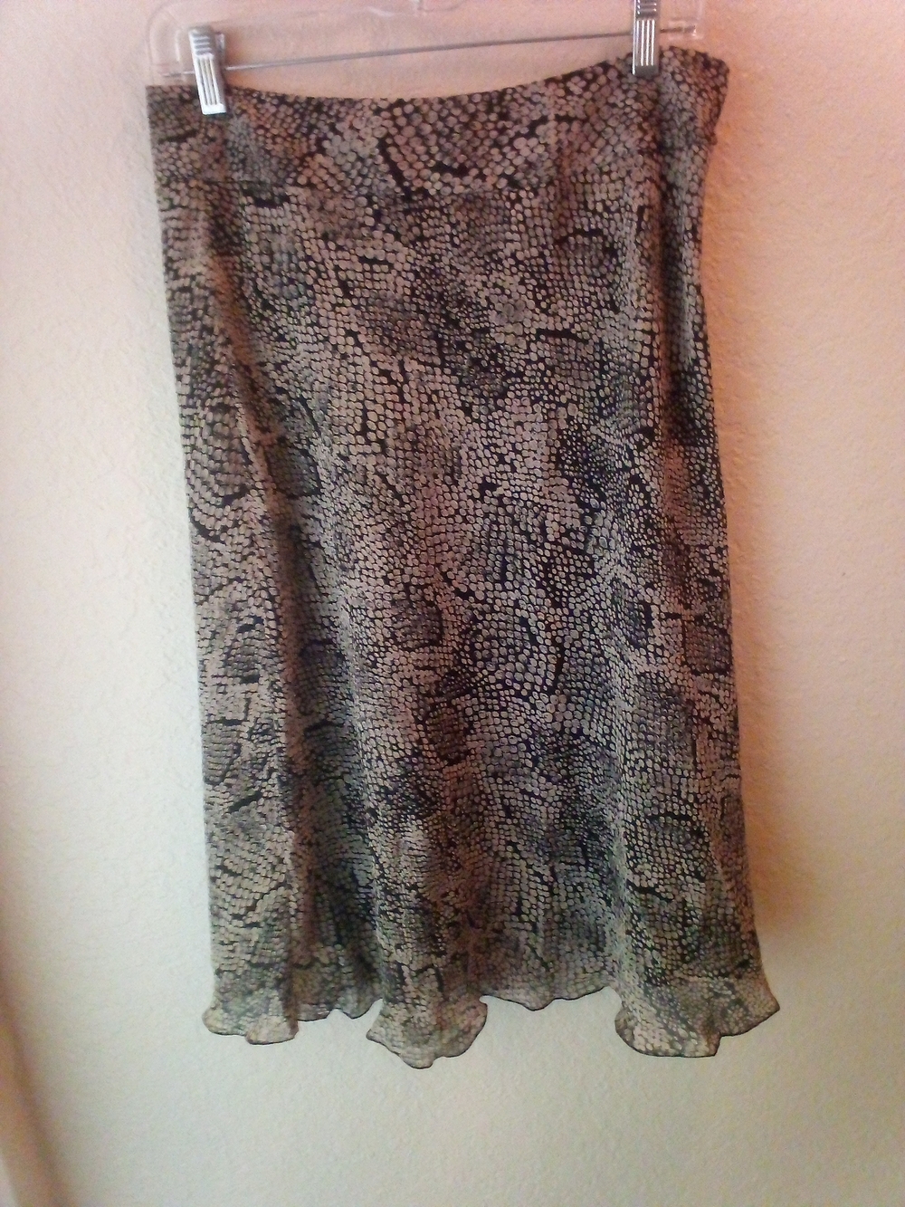Casual Corner Black and Cream Snake-Print A-Line Skirt